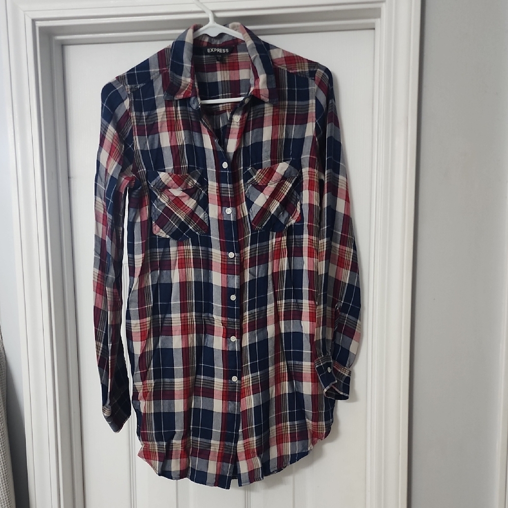 Express Multicolor Plaid Long Sleeve Shirt
